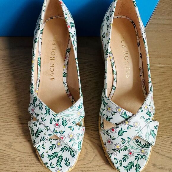 Jack Rogers Palmer Criss Cross Espadrille Wedges – Size 6.5 – White Daisy – $148 - Picture 8 of 11